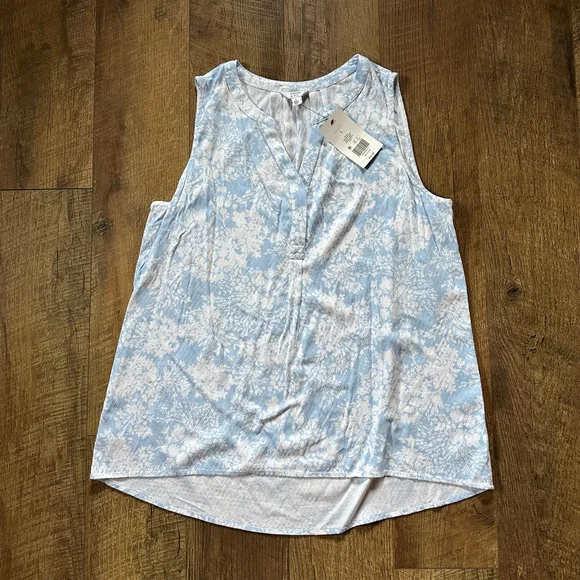 Women's Crown & Ivy Blue White Floral Sleeveless Tank Top L - Picture 3 of 12